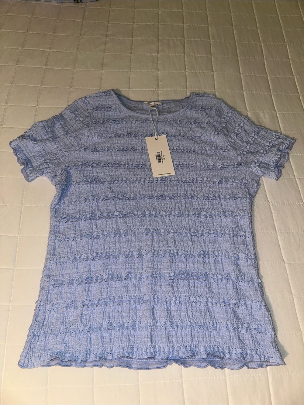 Annie Light Blue Textured Short Sleeve Top